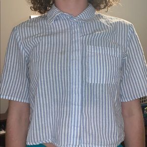 Blue & white pac sun semi cropped blouse